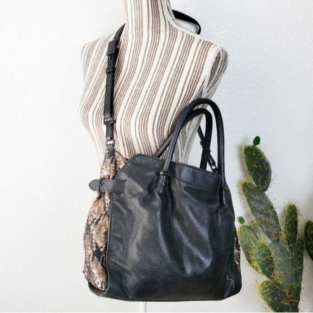 Elliott LUCCA Leather Metallic Woven Detail Slouchy Hobo Bag Large
